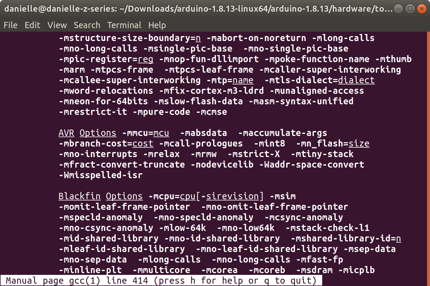 Gcc's man page that shows AVR options